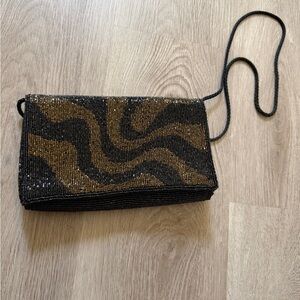Walborg Black and Gold Swirl Beaded Clutch